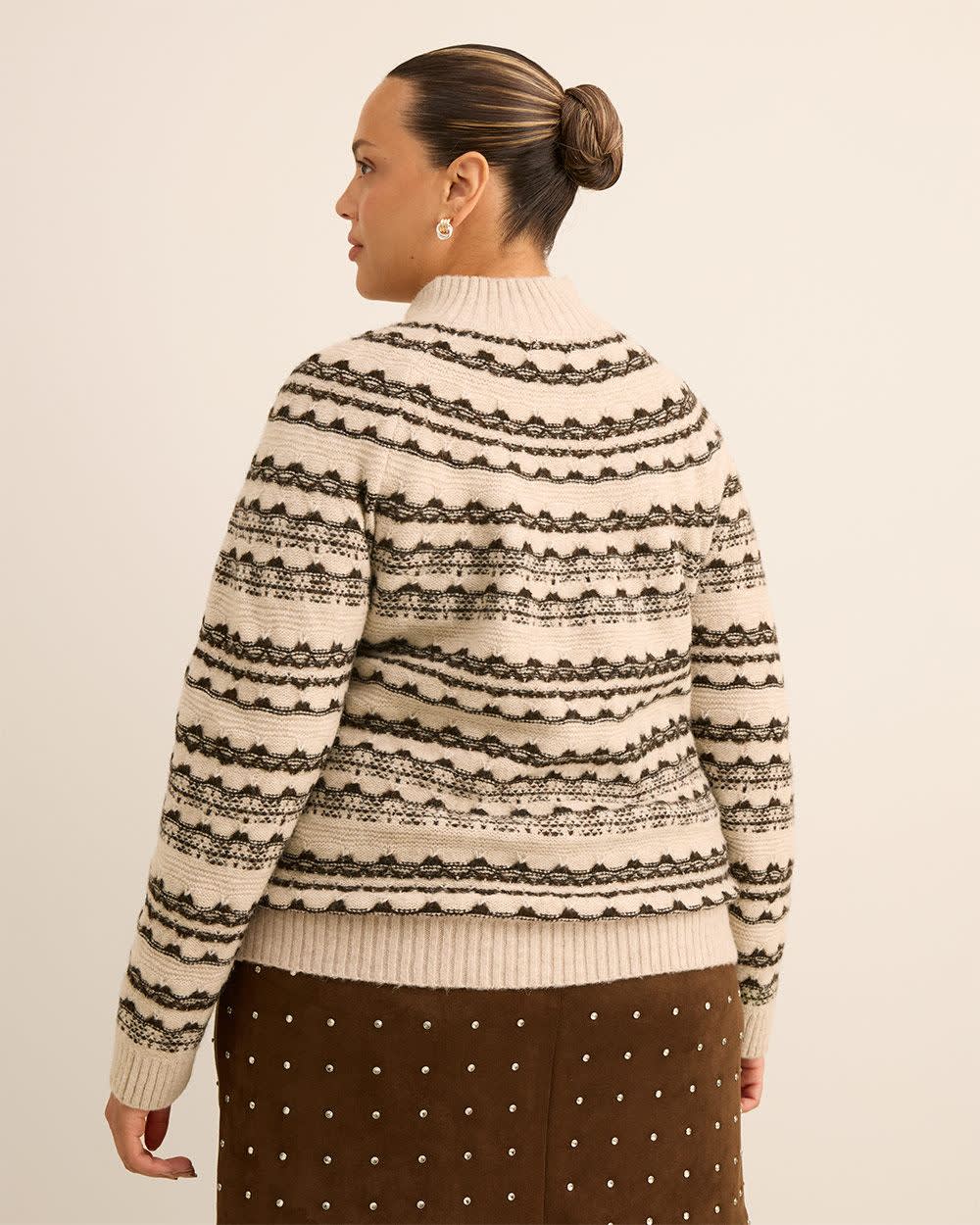 Brown Mock-Neck Fair Isle Sweater Brown mix- 3 Brown Mock-Neck Fair Isle Sweater Brown mix-