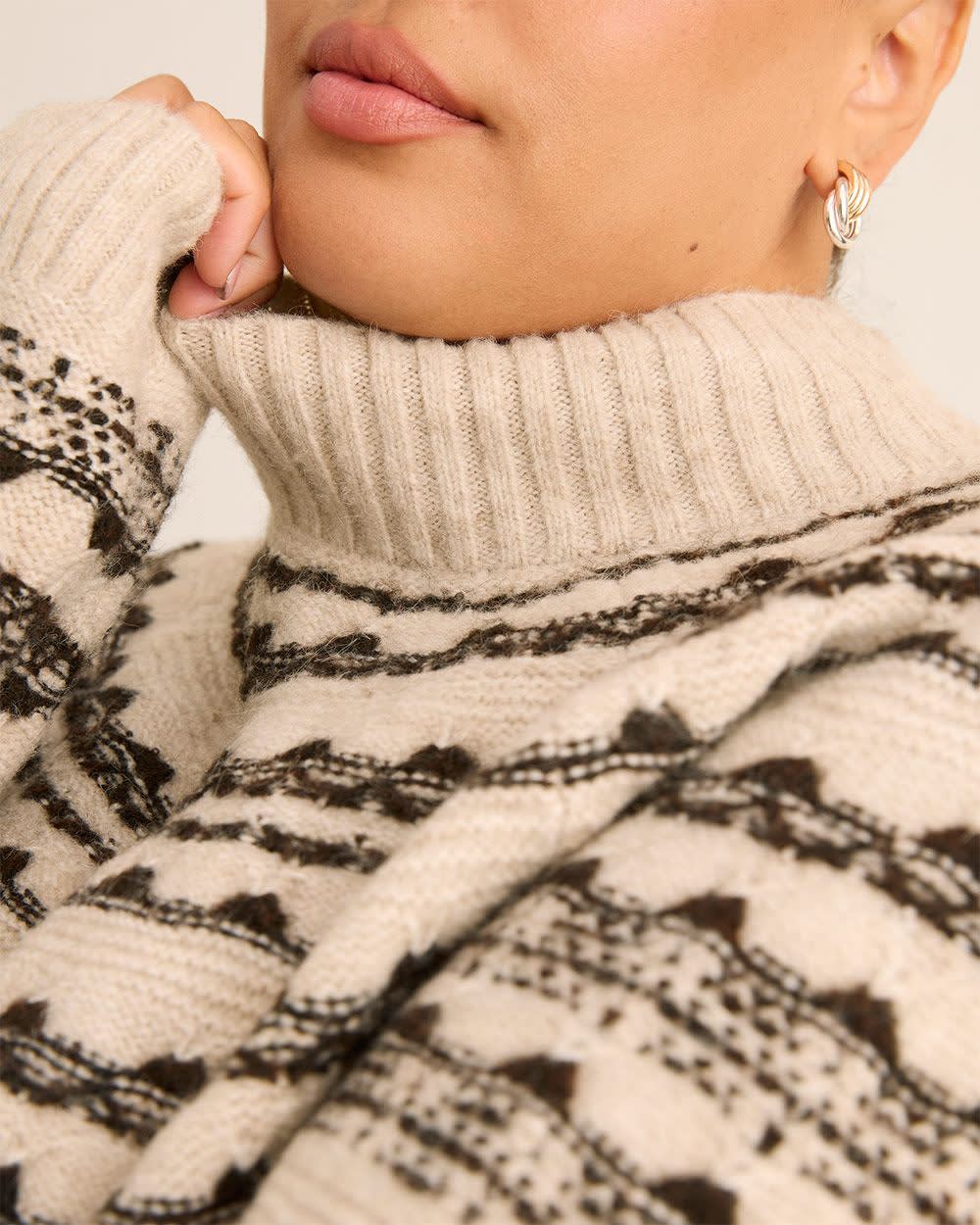 Brown Mock-Neck Fair Isle Sweater Brown mix- 5 Brown Mock-Neck Fair Isle Sweater Brown mix-