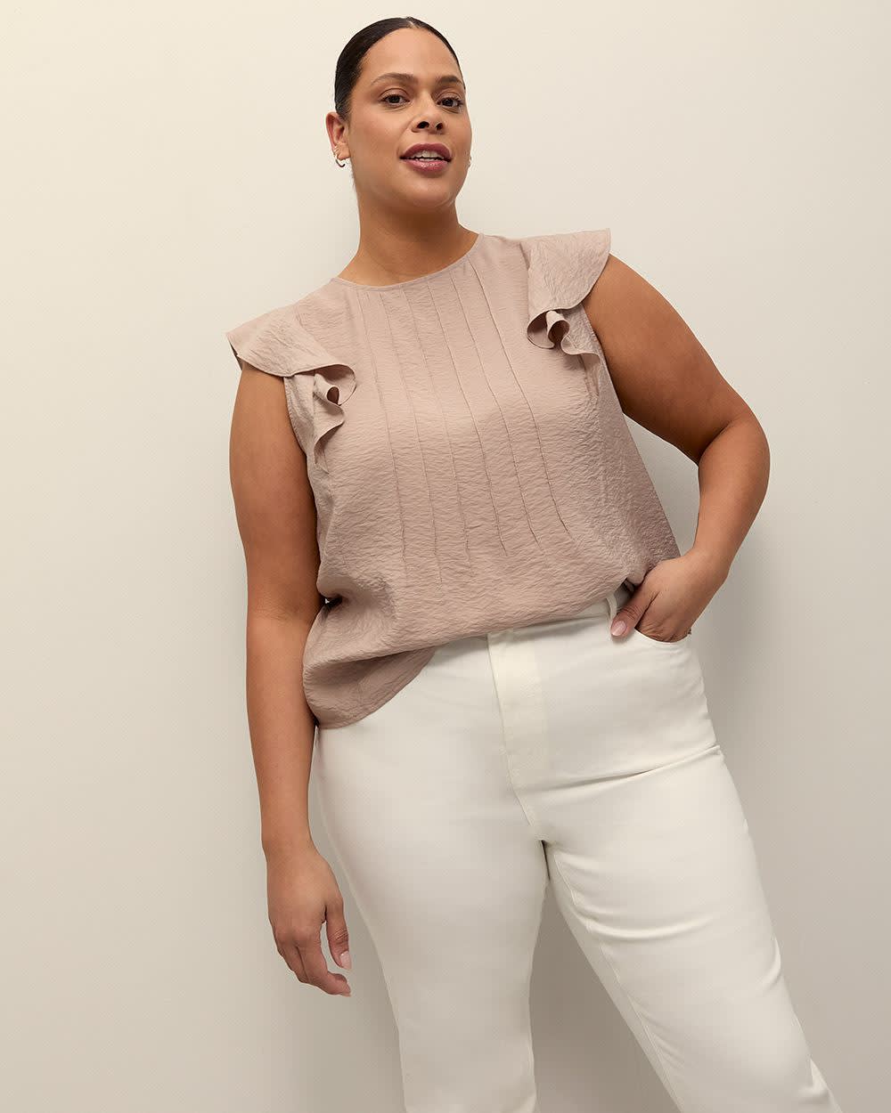 Pintuck Blouse with Short Flutter Sleeves Mocha meringue 1 Pintuck Blouse with Short Flutter Sleeves Mocha meringue