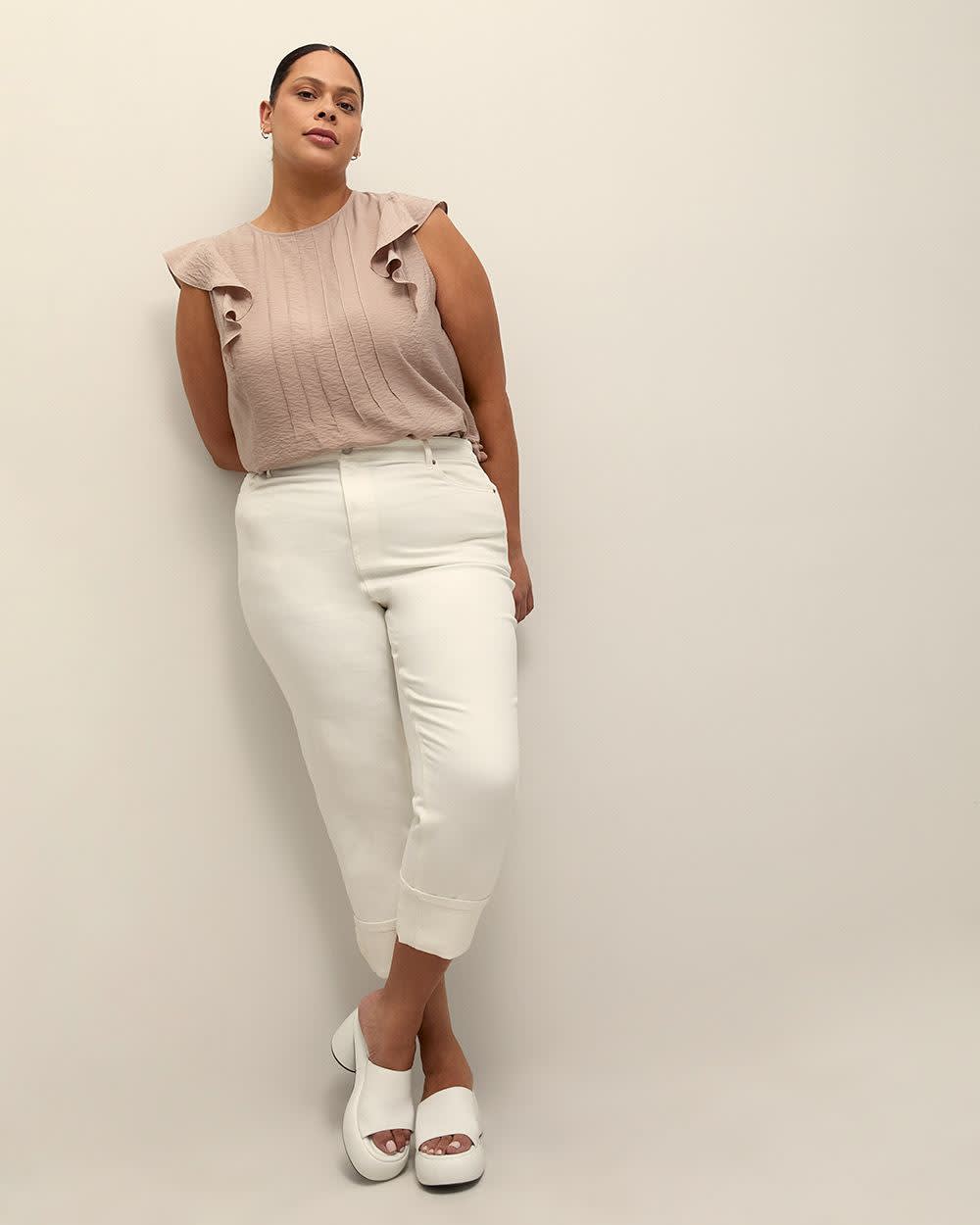 Pintuck Blouse with Short Flutter Sleeves Mocha meringue 2 Pintuck Blouse with Short Flutter Sleeves Mocha meringue