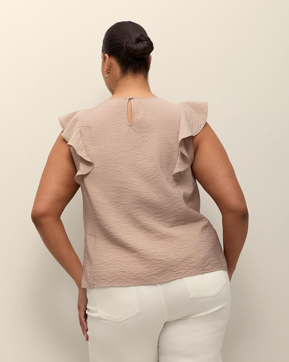 Pintuck Blouse with Short Flutter Sleeves Mocha meringue 3 Pintuck Blouse with Short Flutter Sleeves Mocha meringue