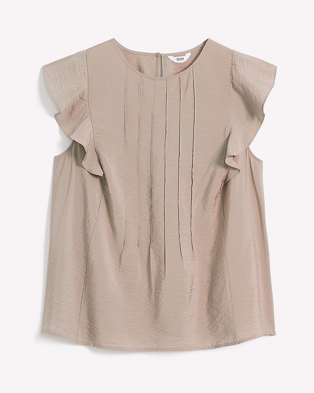 Pintuck Blouse with Short Flutter Sleeves Mocha meringue 5 Pintuck Blouse with Short Flutter Sleeves Mocha meringue