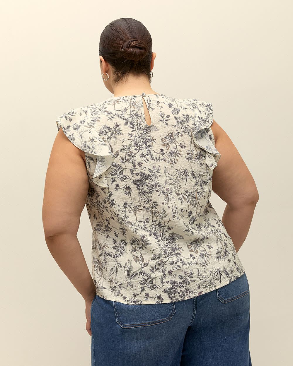 Pintuck Blouse with Short Flutter Sleeves Bone white printed 3 Pintuck Blouse with Short Flutter Sleeves Bone white printed