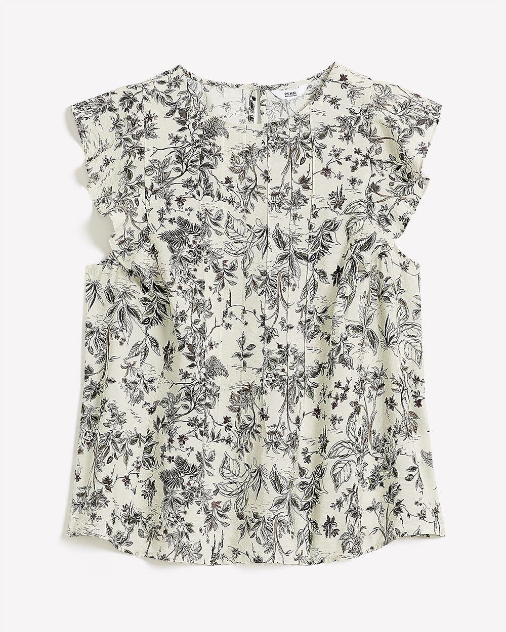 Pintuck Blouse with Short Flutter Sleeves Bone white printed 5 Pintuck Blouse with Short Flutter Sleeves Bone white printed
