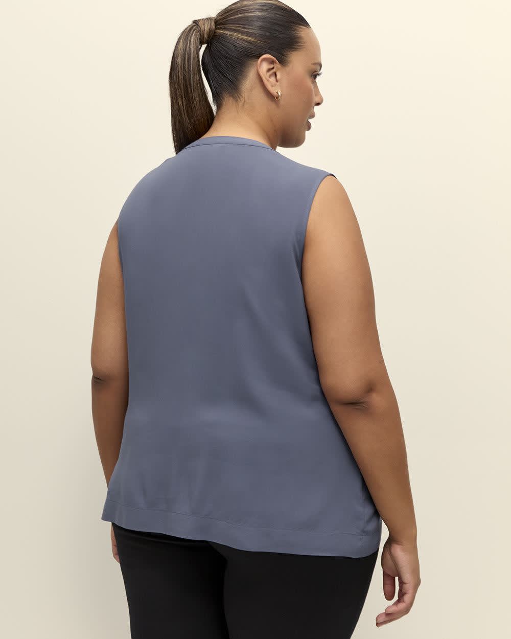 Responsible, Sleeveless Mao Collar Pintuck Blouse Night shadow blue 3 Responsible, Sleeveless Mao Collar Pintuck Blouse Night shadow blue