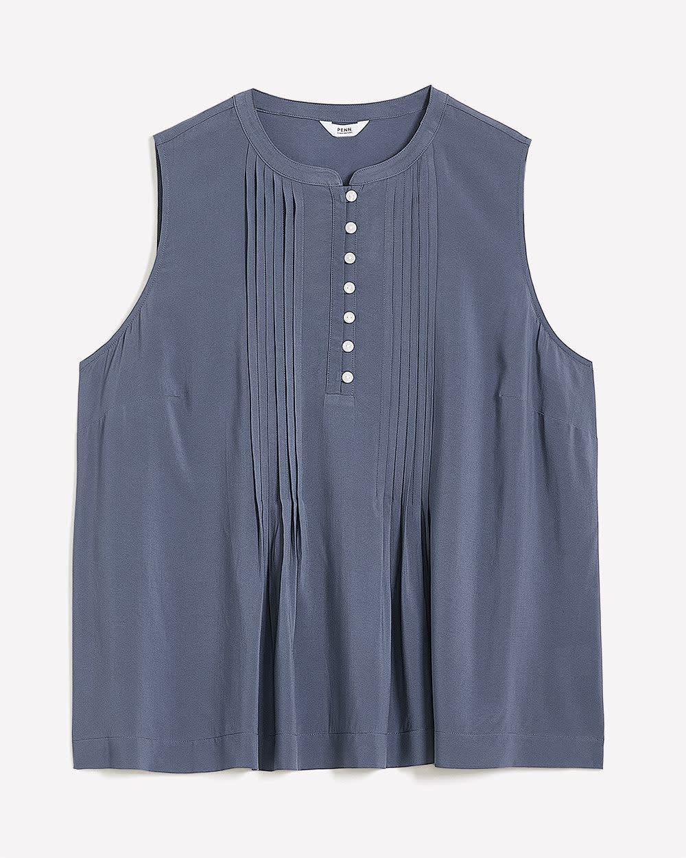 Responsible, Sleeveless Mao Collar Pintuck Blouse Night shadow blue 5 Responsible, Sleeveless Mao Collar Pintuck Blouse Night shadow blue