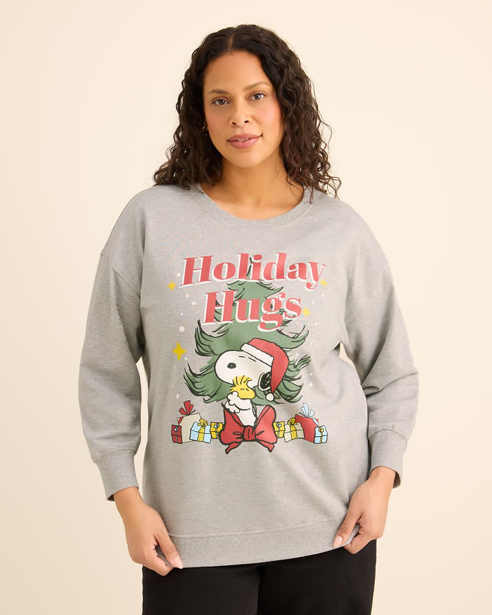 Grey Crewneck Sweatshirt with Holiday Snoopy Print Grey Snoopy