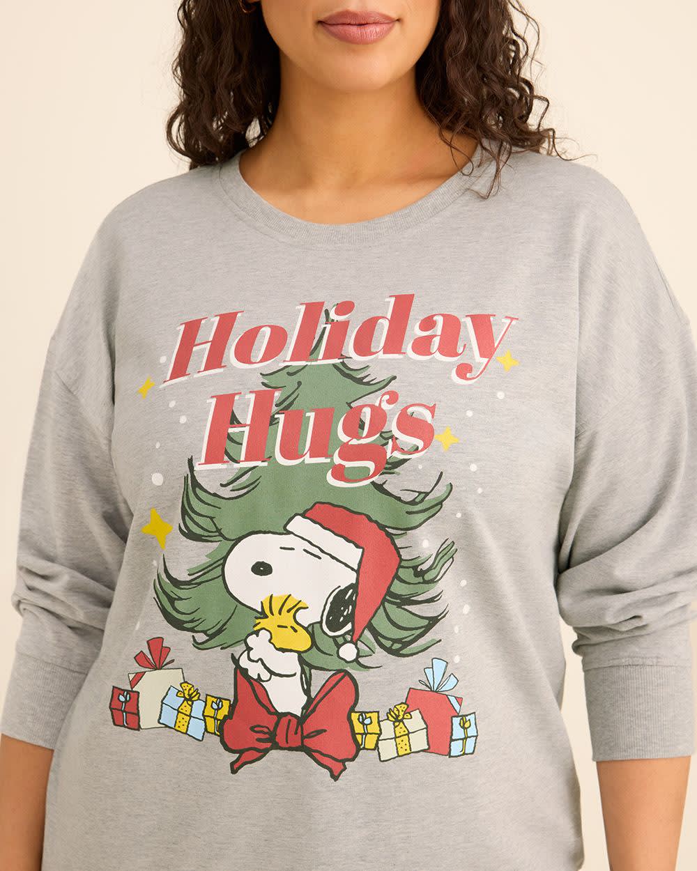 Grey Crewneck Sweatshirt with Holiday Snoopy Print Grey Snoopy