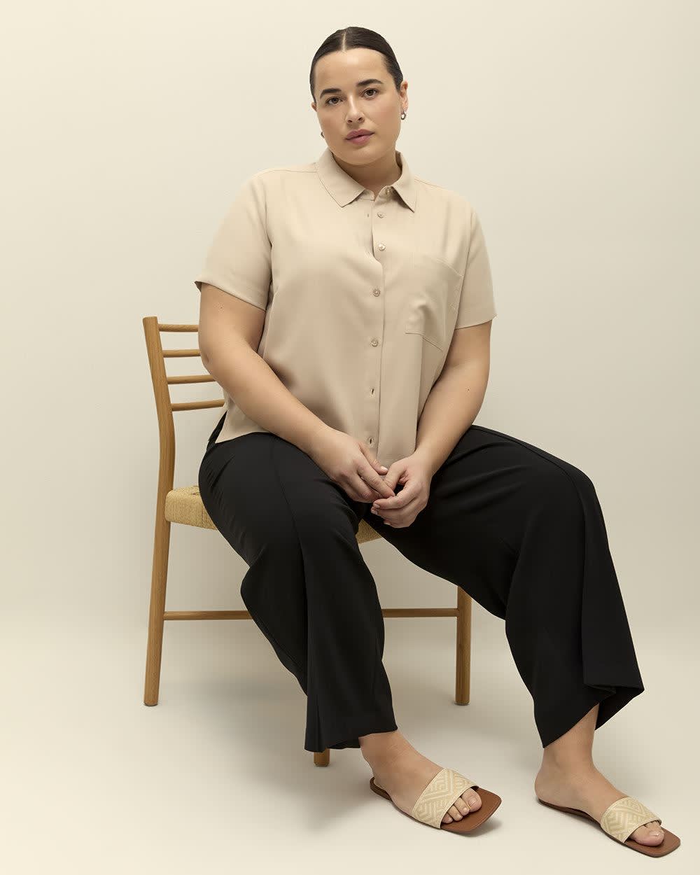 Short-Sleeve Buttoned-Down Shirt Oxford tan
