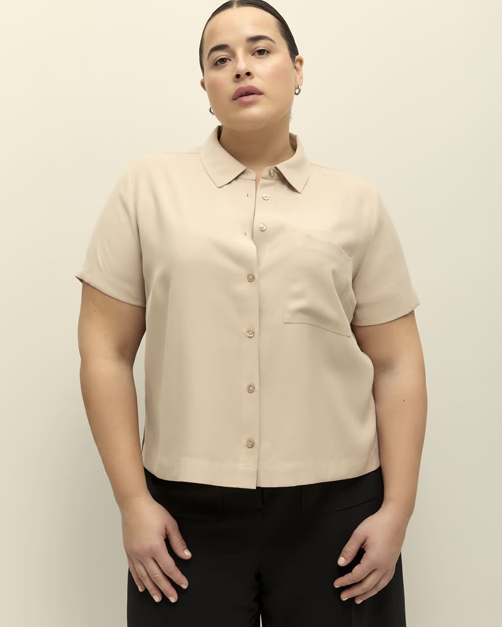 Short-Sleeve Buttoned-Down Shirt Oxford tan