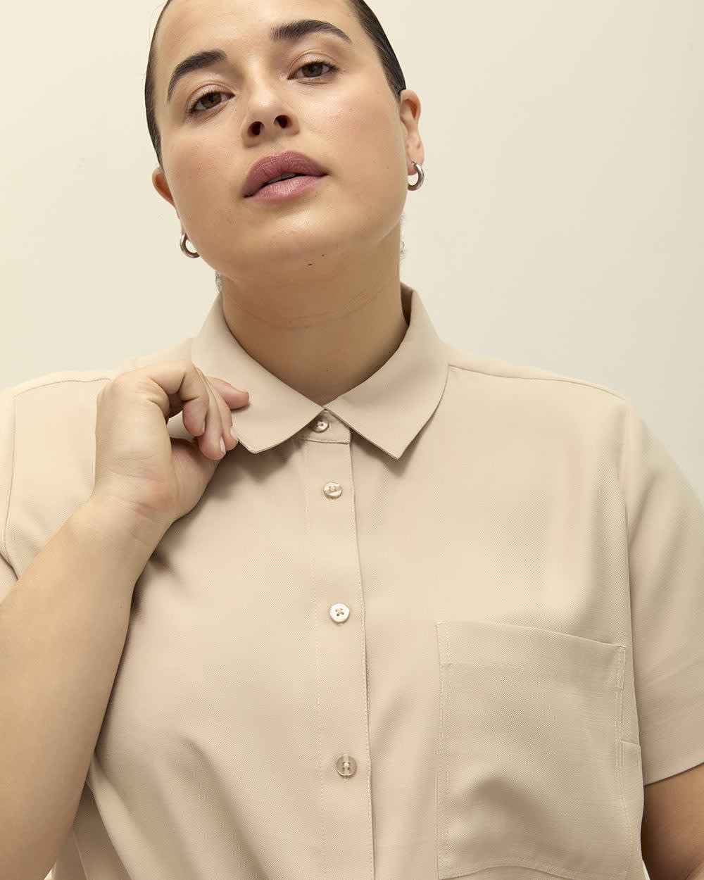 Short-Sleeve Buttoned-Down Shirt Oxford tan