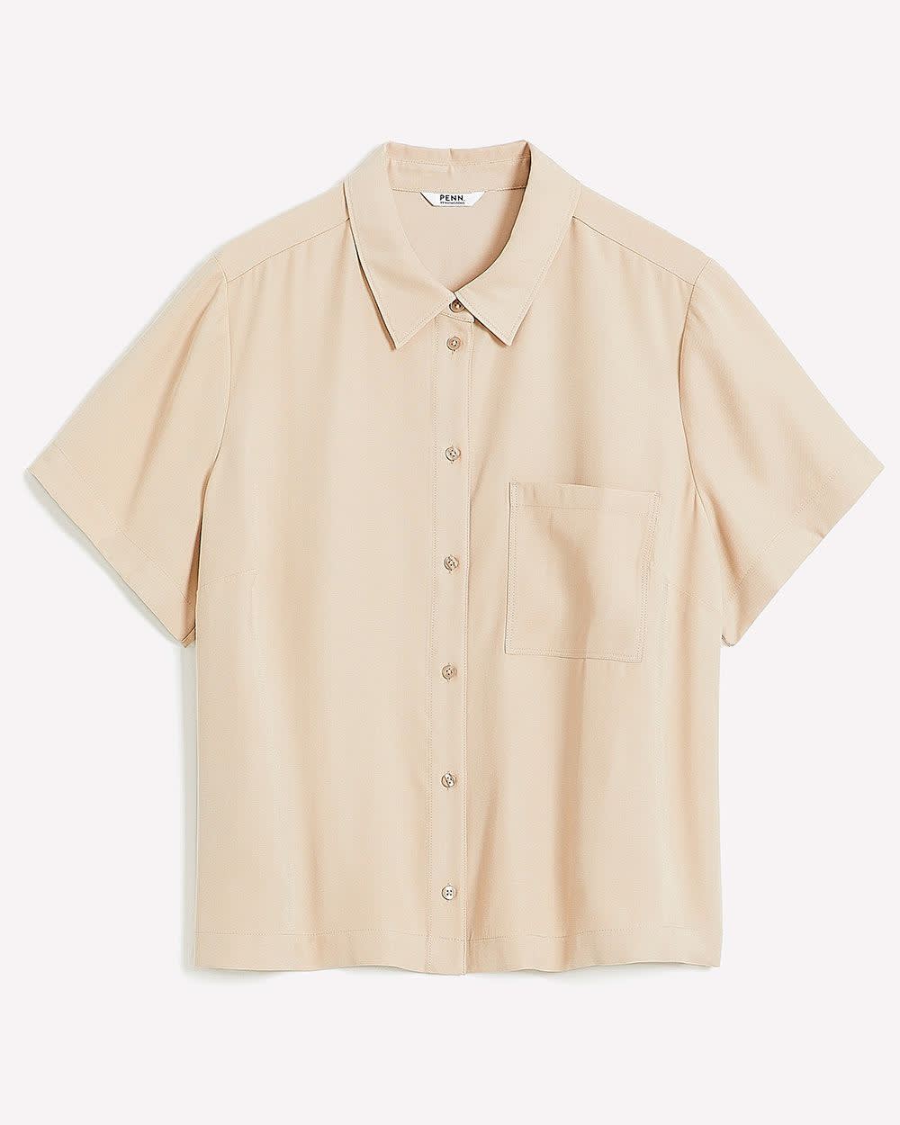 Short-Sleeve Buttoned-Down Shirt Oxford tan