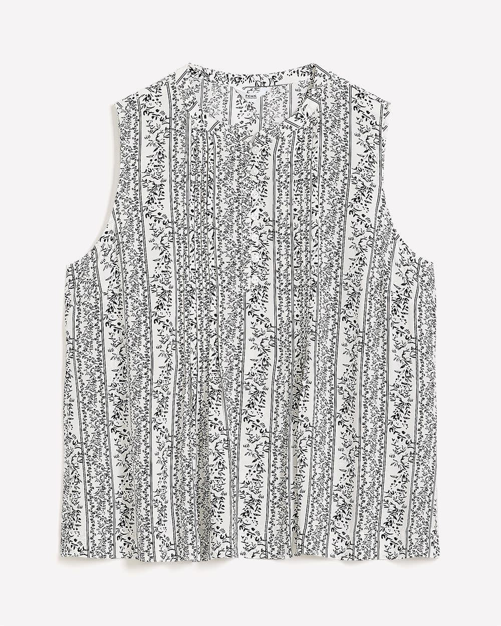 Responsible, Sleeveless Mao Collar Pintuck Blouse Snow white printed 5 Responsible, Sleeveless Mao Collar Pintuck Blouse Snow white printed