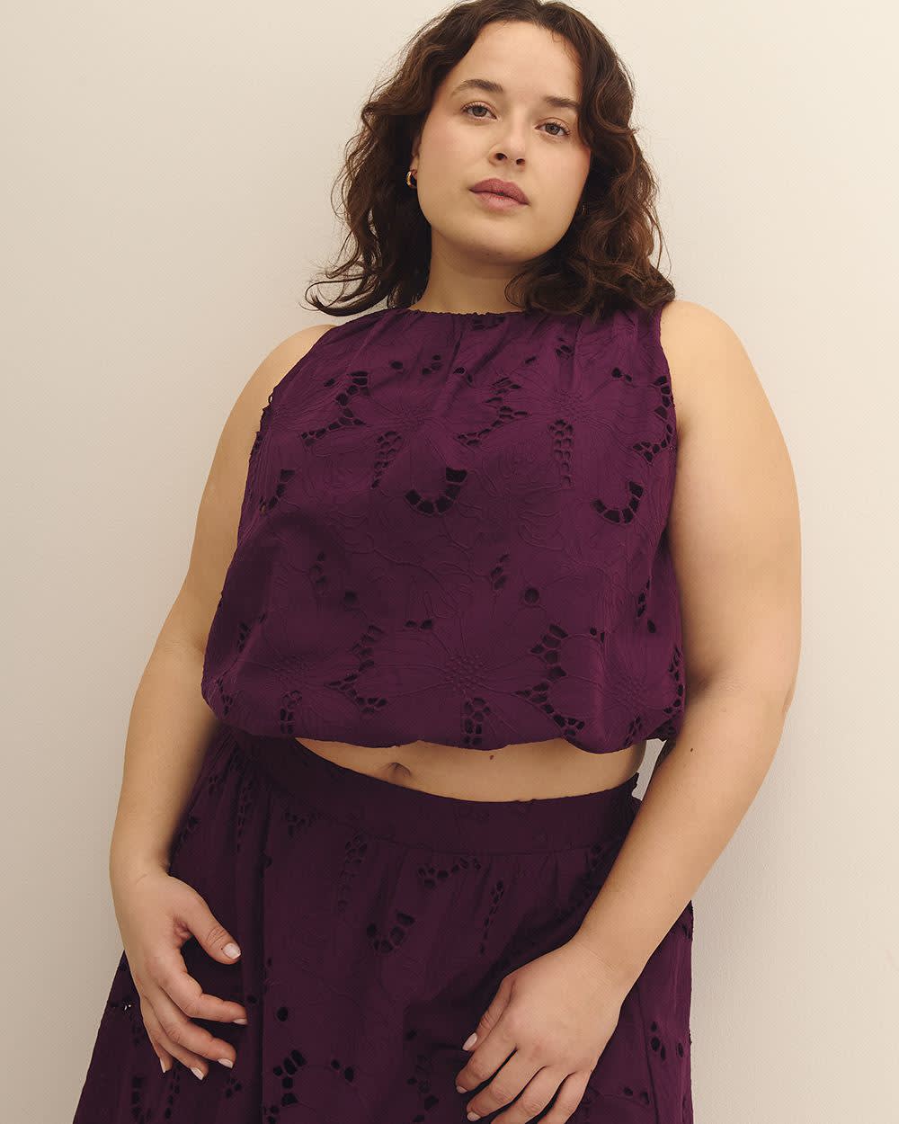 Sleeveless Cotton Shirring Top - Addition Elle Potent purple