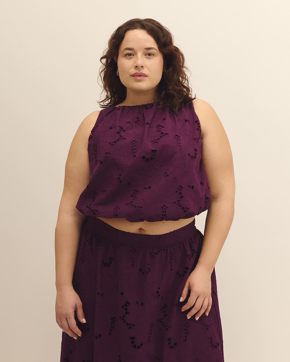 Sleeveless Cotton Shirring Top - Addition Elle Potent purple