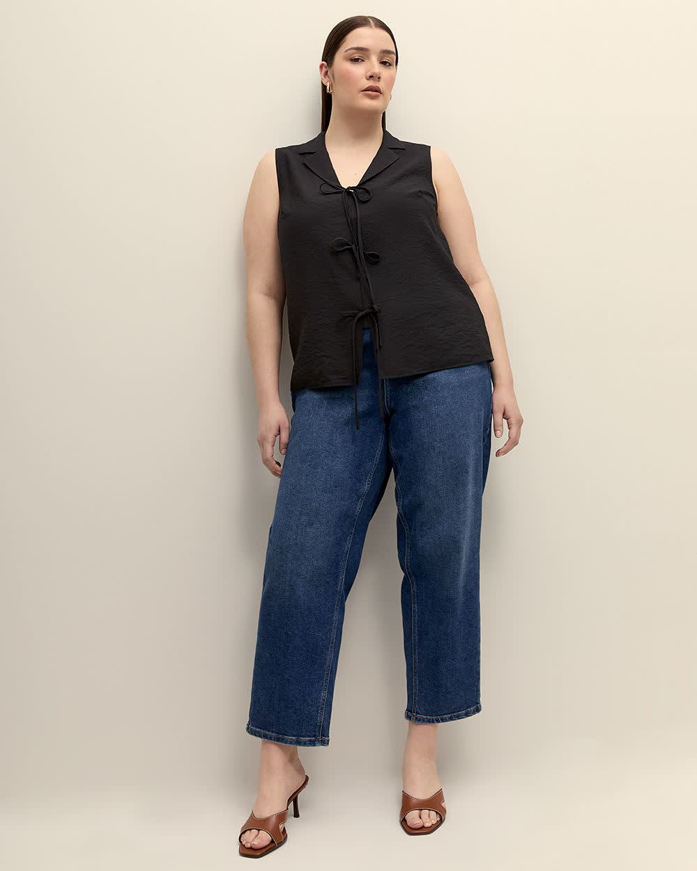 Black Sleeveless Blouse with Ties - Addition Elle Black