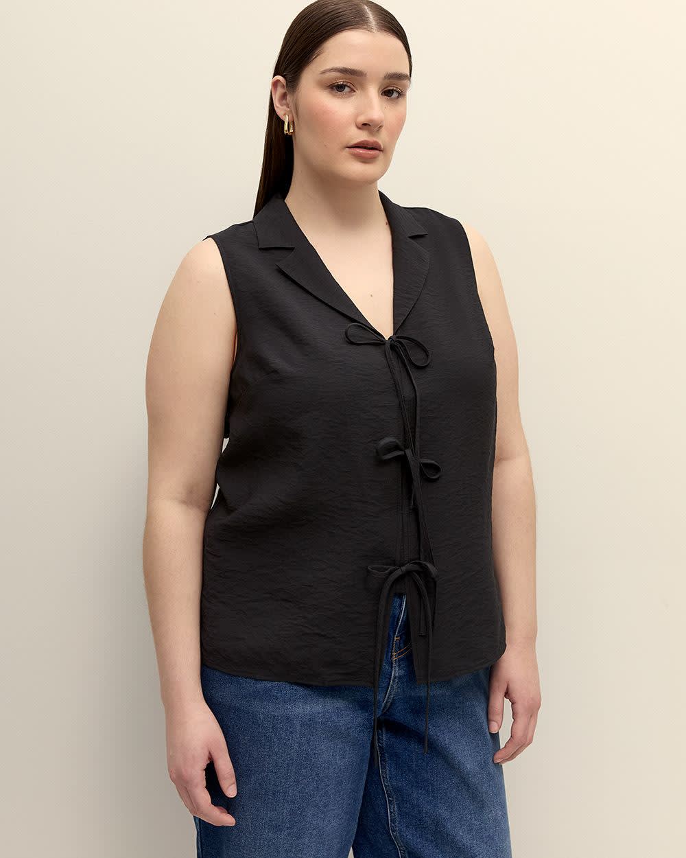 Black Sleeveless Blouse with Ties - Addition Elle Black