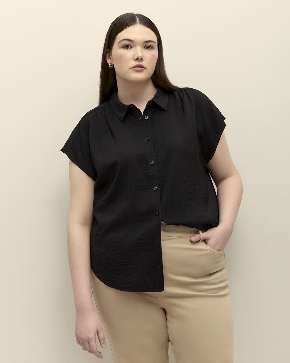 Extended-Sleeve Buttoned-Down Shirt Black 1 Extended-Sleeve Buttoned-Down Shirt Black
