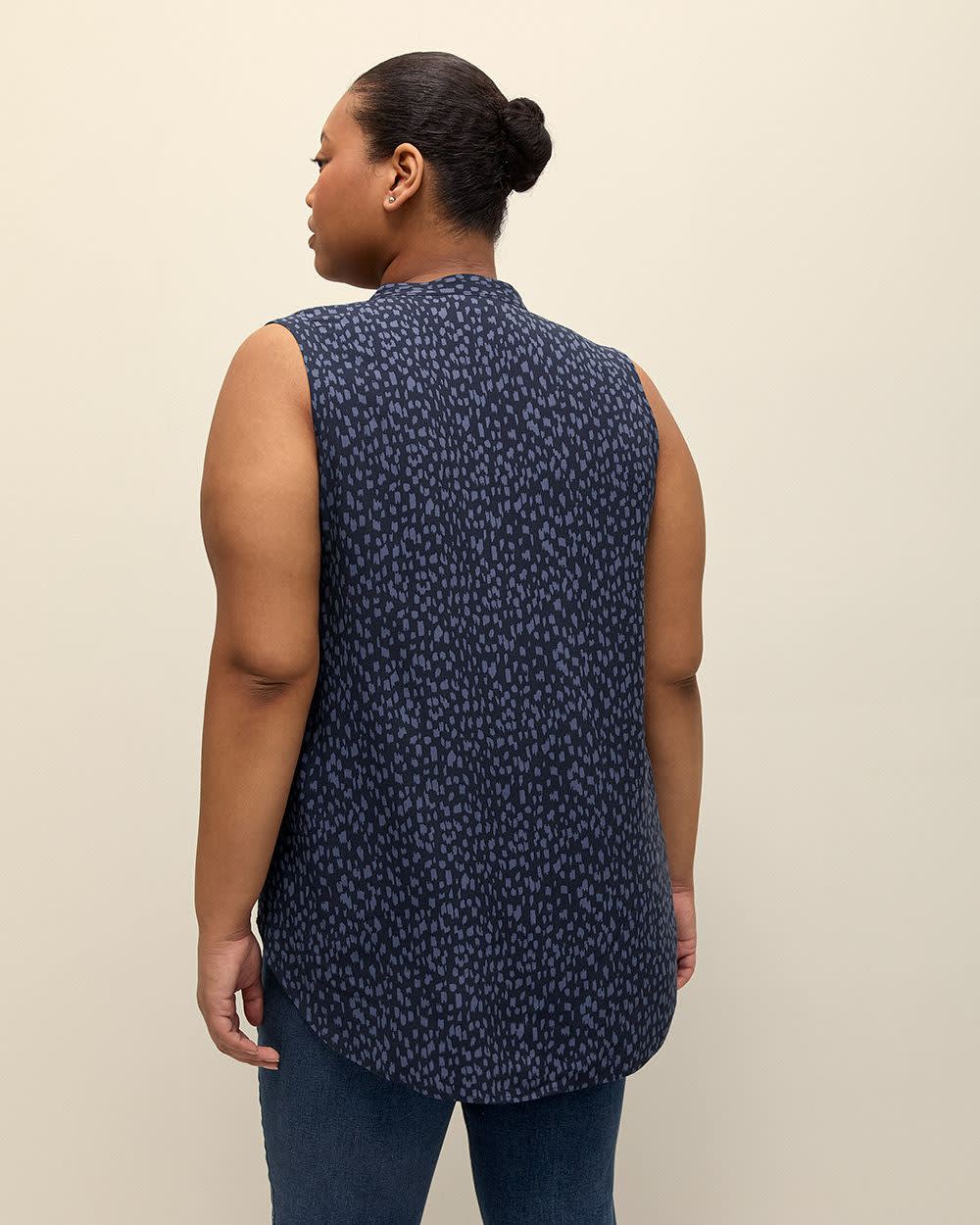 Responsible, Sleeveless Tunic Blouse Navy Blazer Printed