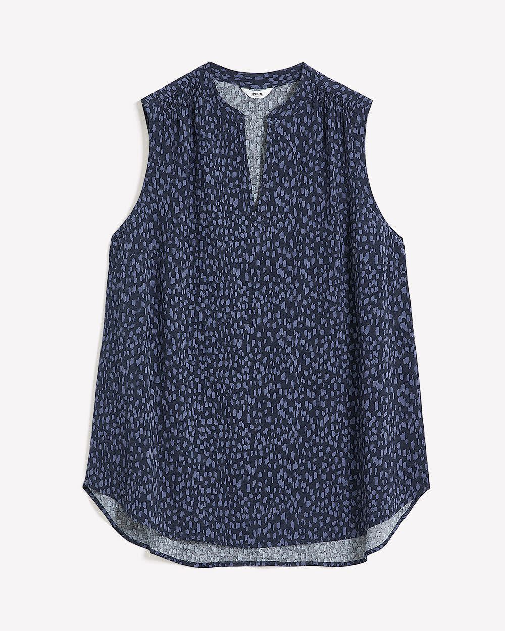 Responsible, Sleeveless Tunic Blouse Navy Blazer Printed