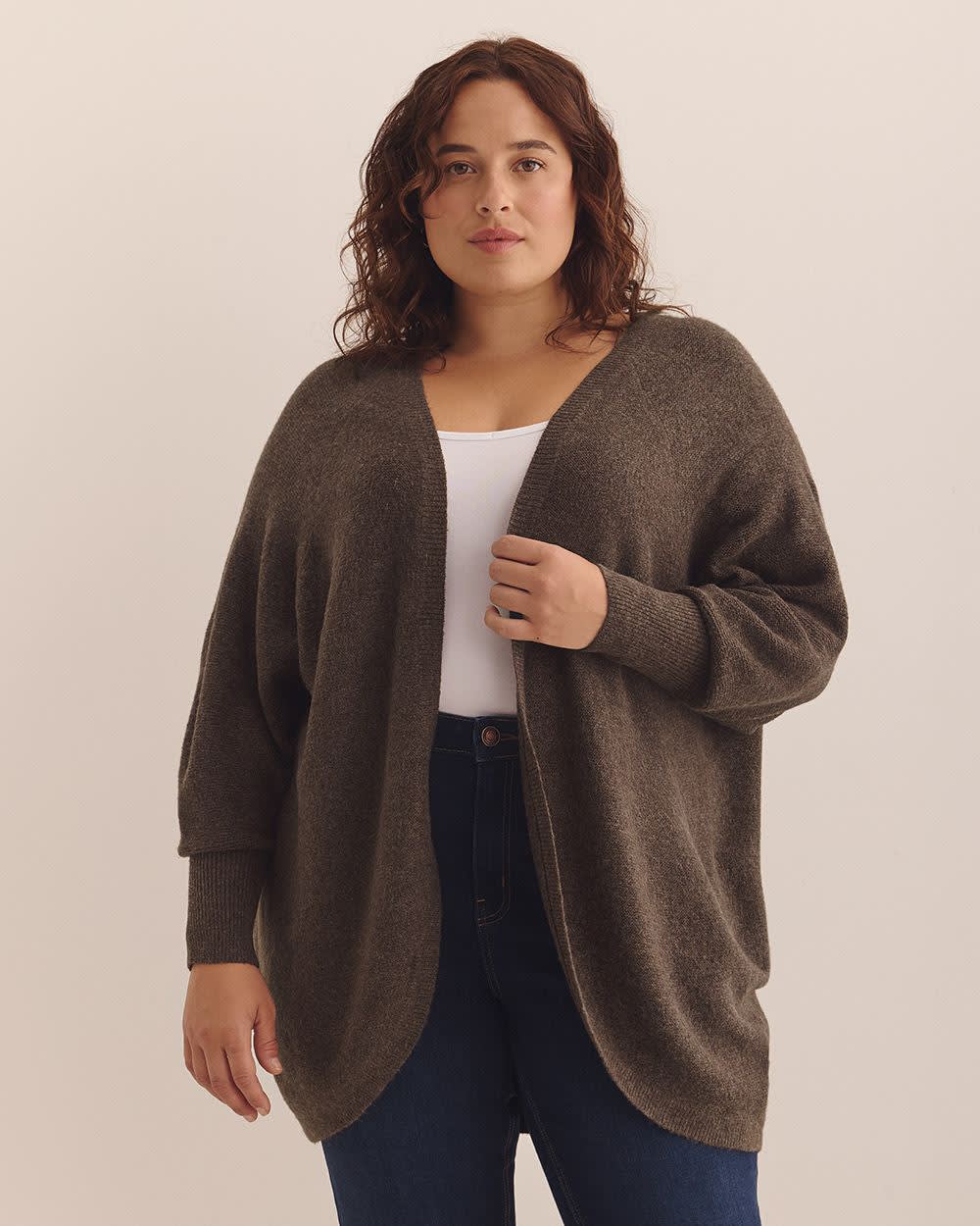 Tunic-Length Cocoon Cardigan Chicory coffee heather