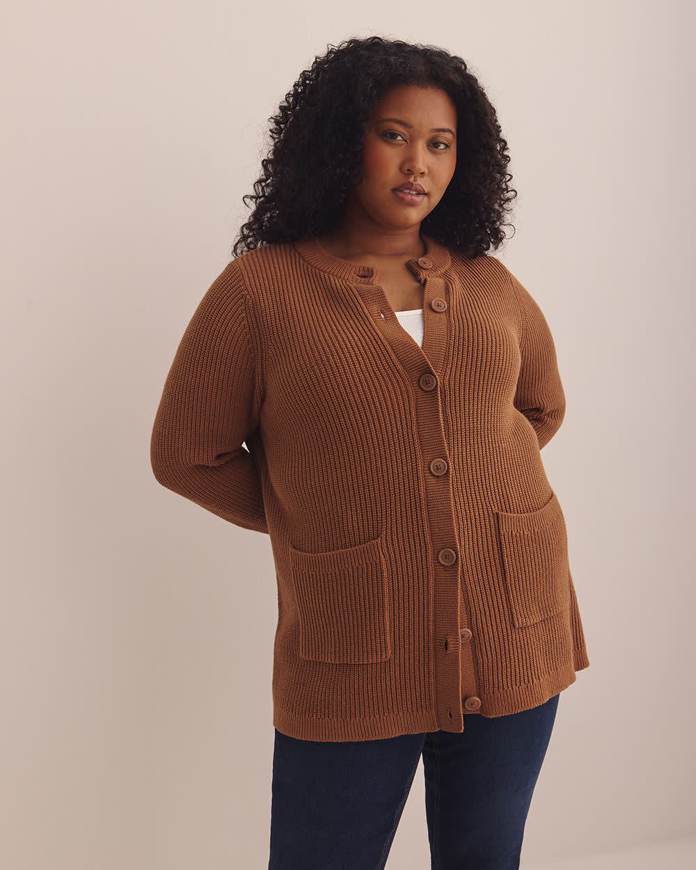 Shaker Stitch Crewneck Tunic Cardigan Coconut shell marl 1 Shaker Stitch Crewneck Tunic Cardigan Coconut shell marl