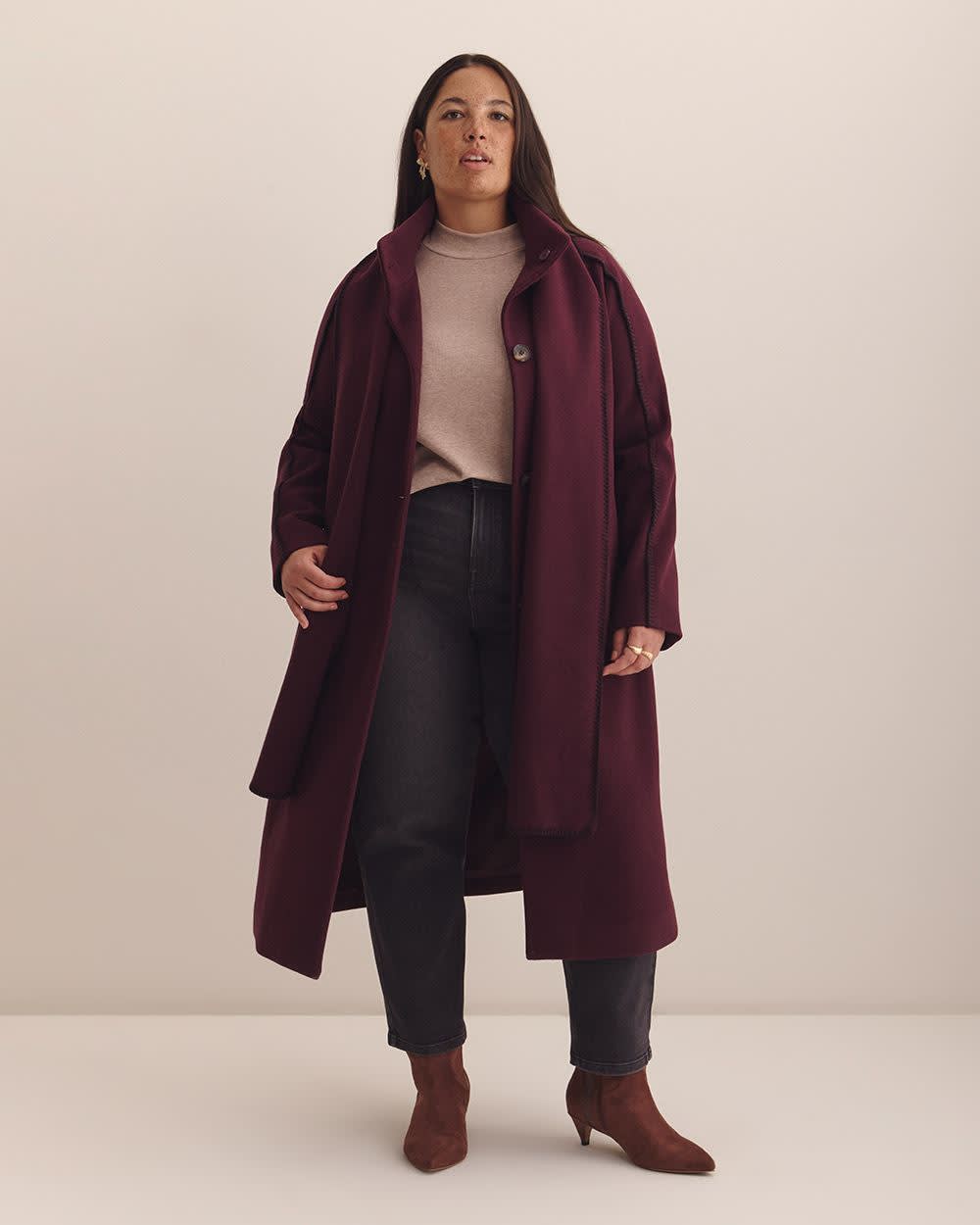 Blanket-Stitch Scarf Coat - Addition Elle Winetasting