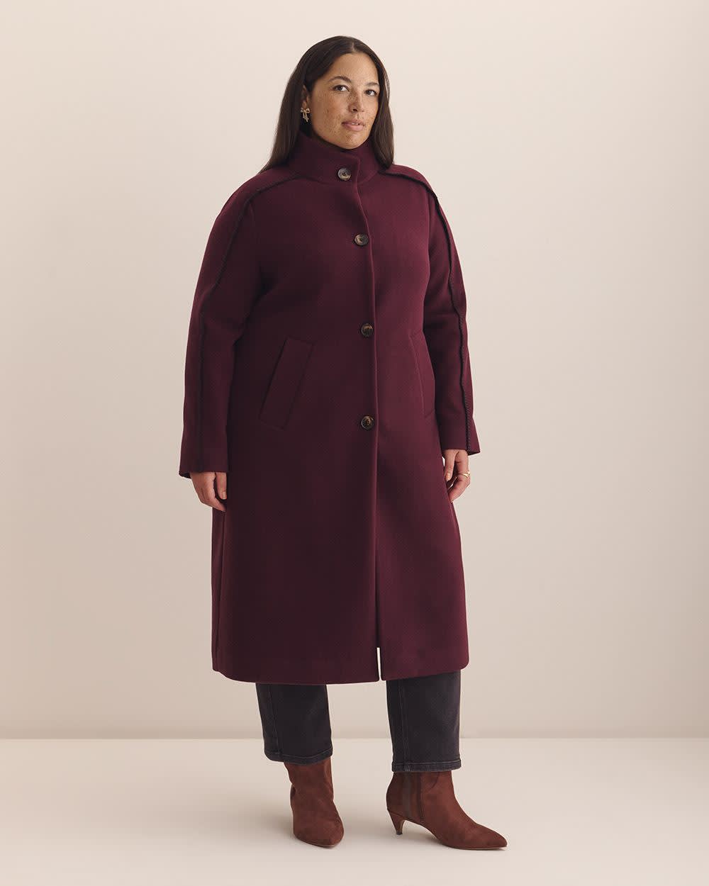 Blanket-Stitch Scarf Coat - Addition Elle Winetasting