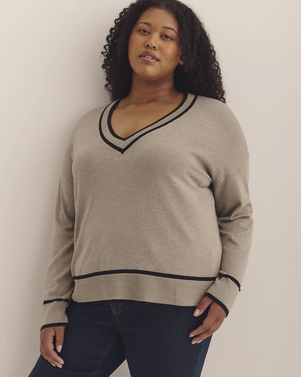 Responsible, Cotton-Blend Long-Sleeve V-Neck Sweater Leafless tree mix