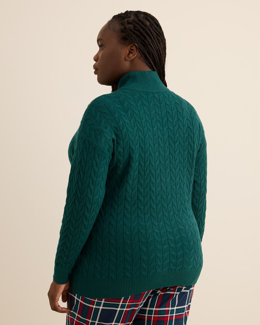 Half-Placket Cable Knit Sweater Deep Teal 3 Half-Placket Cable Knit Sweater Deep Teal