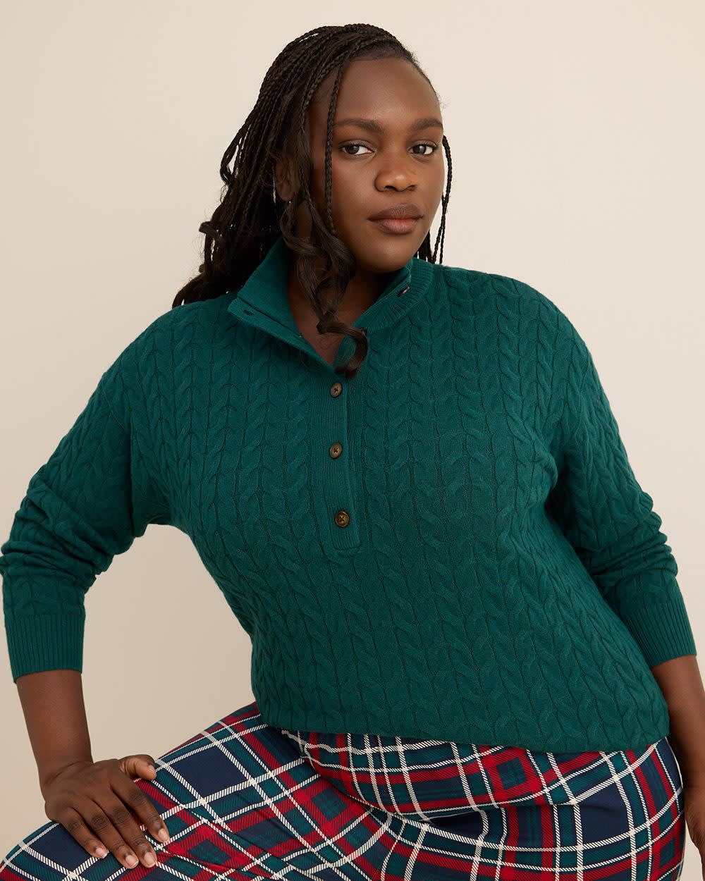 Half-Placket Cable Knit Sweater Deep Teal 4 Half-Placket Cable Knit Sweater Deep Teal