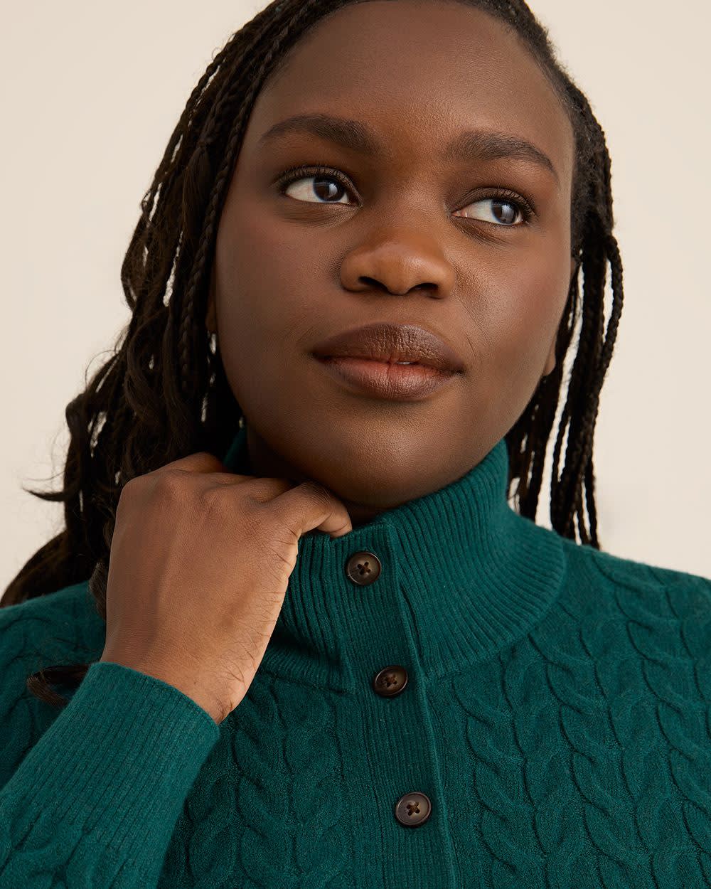 Half-Placket Cable Knit Sweater Deep Teal 5 Half-Placket Cable Knit Sweater Deep Teal