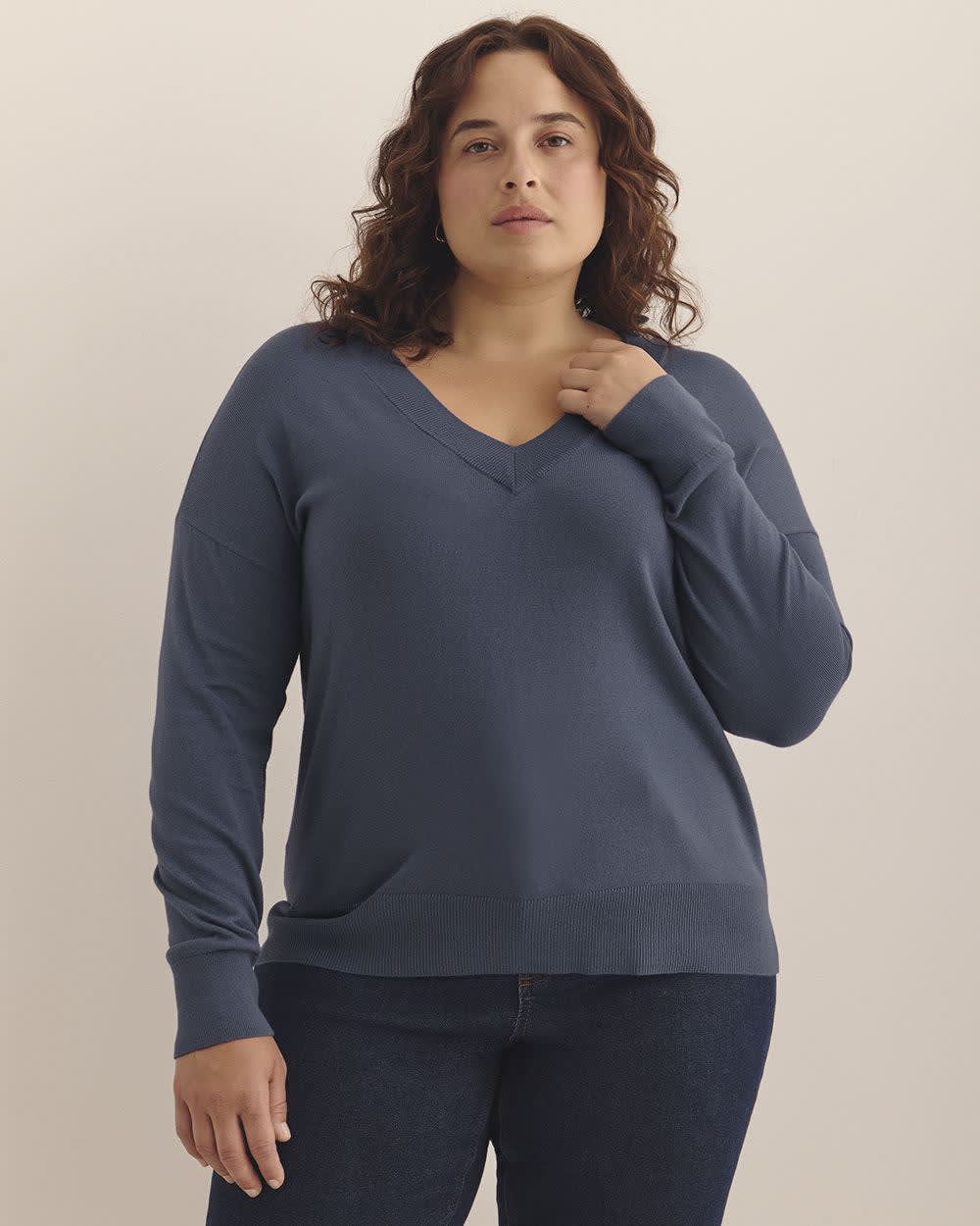 Responsible, Cotton-Blend Long-Sleeve V-Neck Sweater Vintage indigo