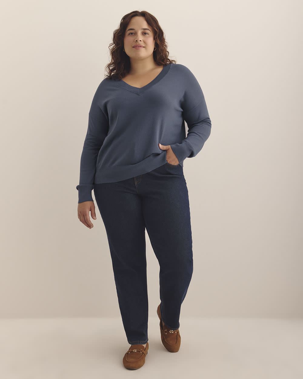 Responsible, Cotton-Blend Long-Sleeve V-Neck Sweater Vintage indigo