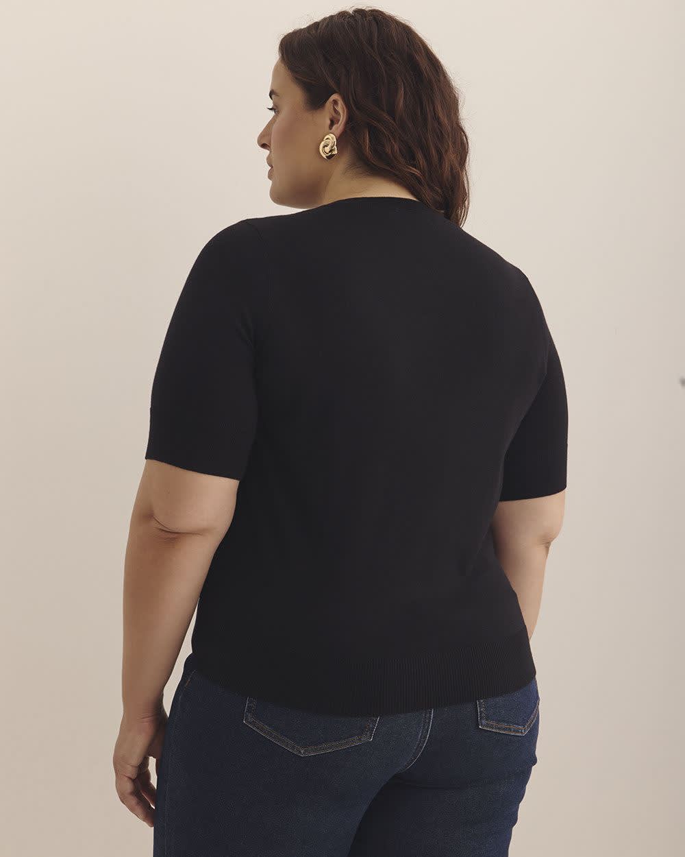 Responsible, Elbow-Sleeve Crewneck Sweater Black