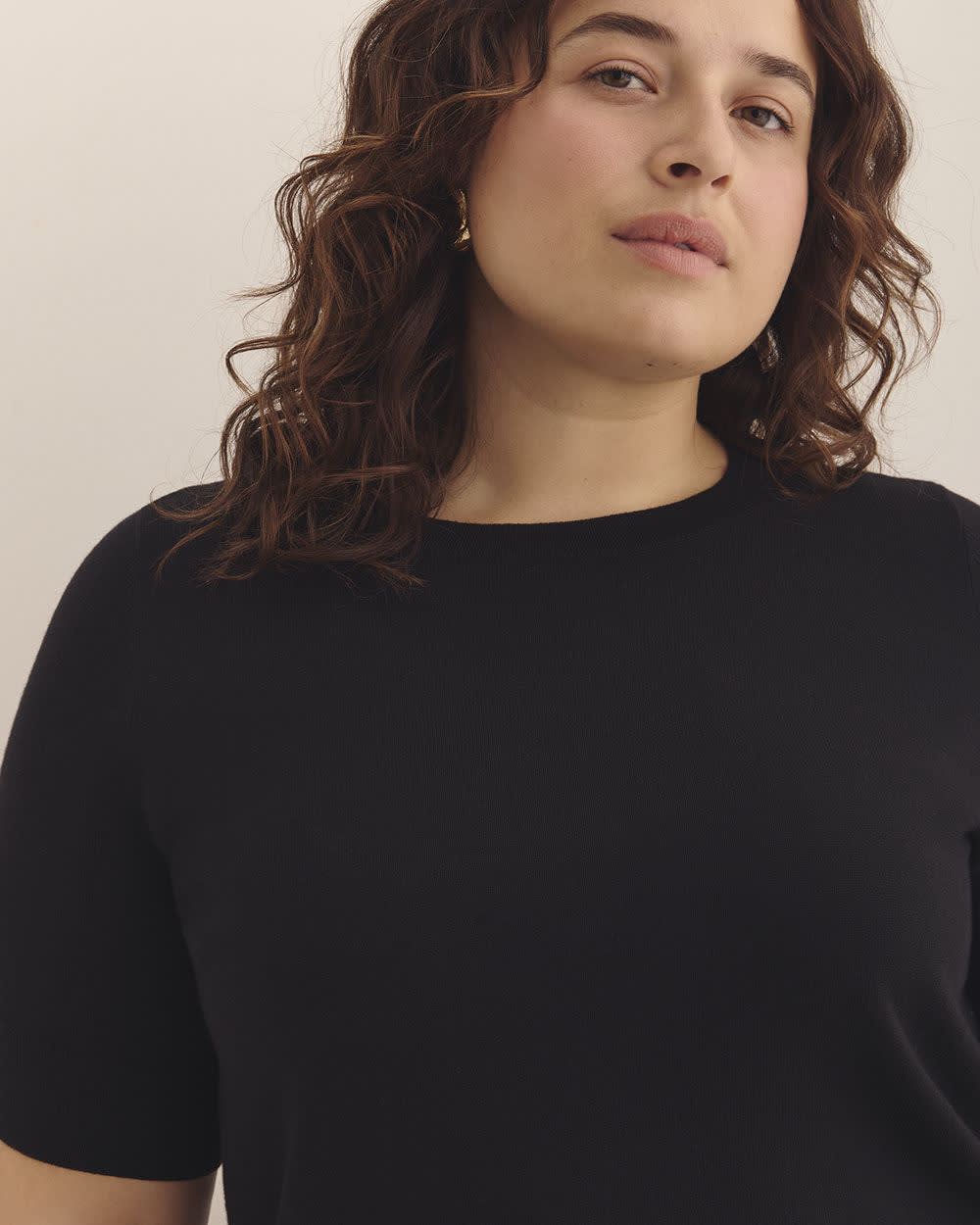 Responsible, Elbow-Sleeve Crewneck Sweater Black