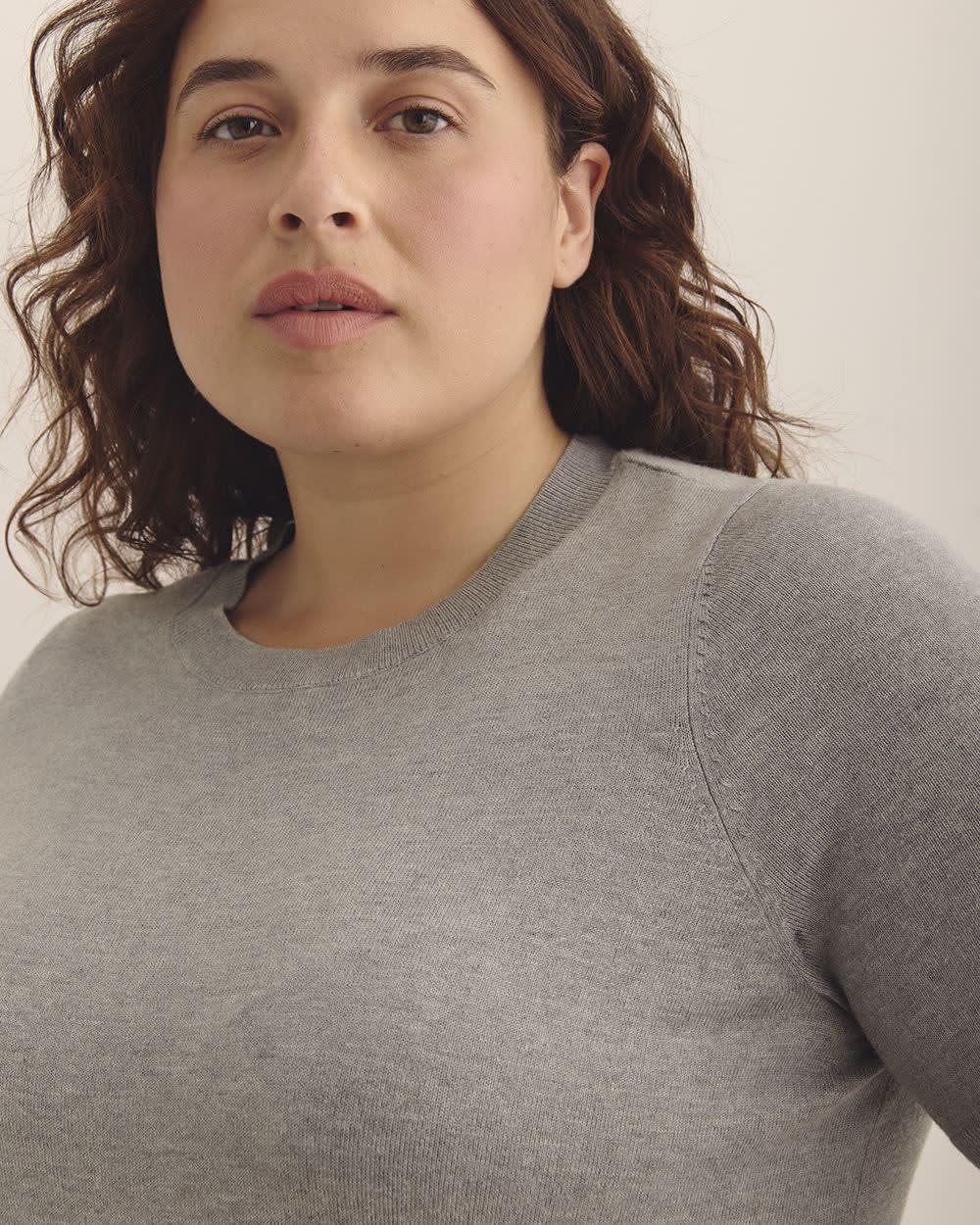 Responsible, Elbow-Sleeve Crewneck Sweater Light medium grey mix 4 Responsible, Elbow-Sleeve Crewneck Sweater Light medium grey mix