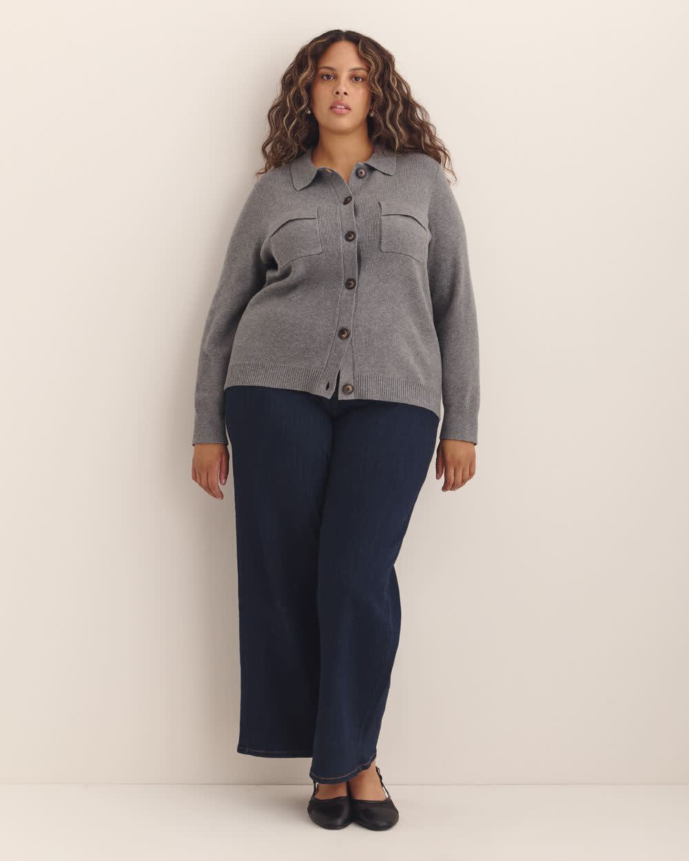 Responsible, Buttoned-Down Polo Sweater Cardigan Dark grey mix- 2 Responsible, Buttoned-Down Polo Sweater Cardigan Dark grey mix-