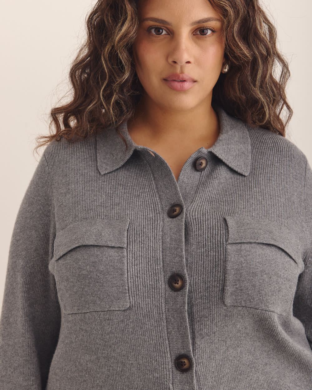 Responsible, Buttoned-Down Polo Sweater Cardigan Dark grey mix- 4 Responsible, Buttoned-Down Polo Sweater Cardigan Dark grey mix-