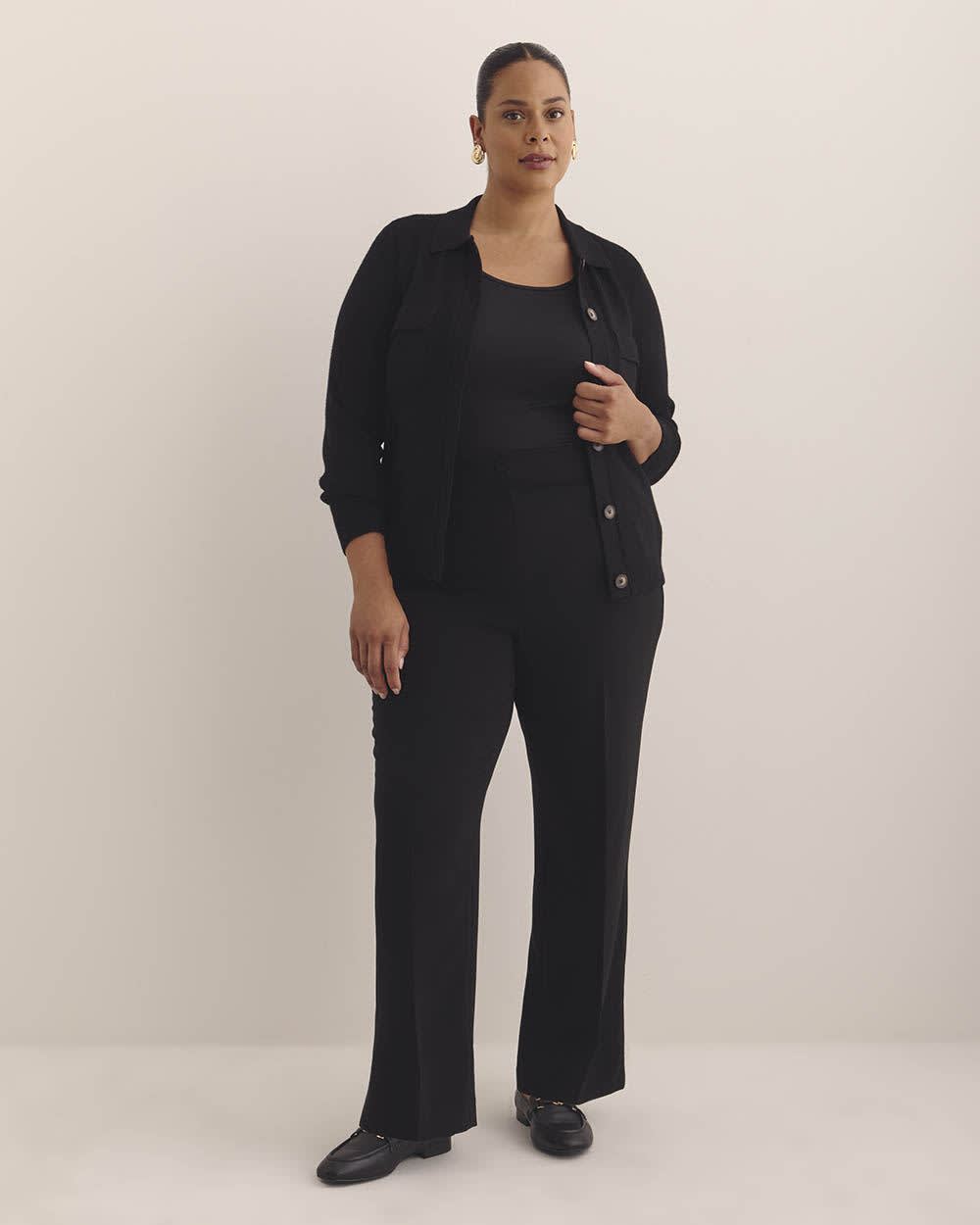 Responsible, Buttoned-Down Polo Sweater Cardigan Black