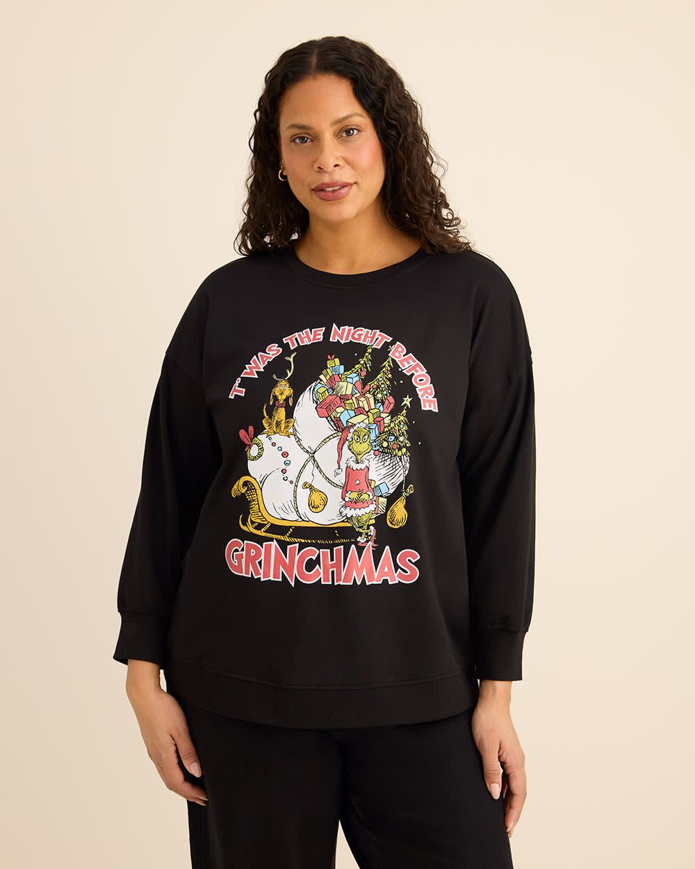 Black Crewneck Sweatshirt with Grinch Print Black Grinch
