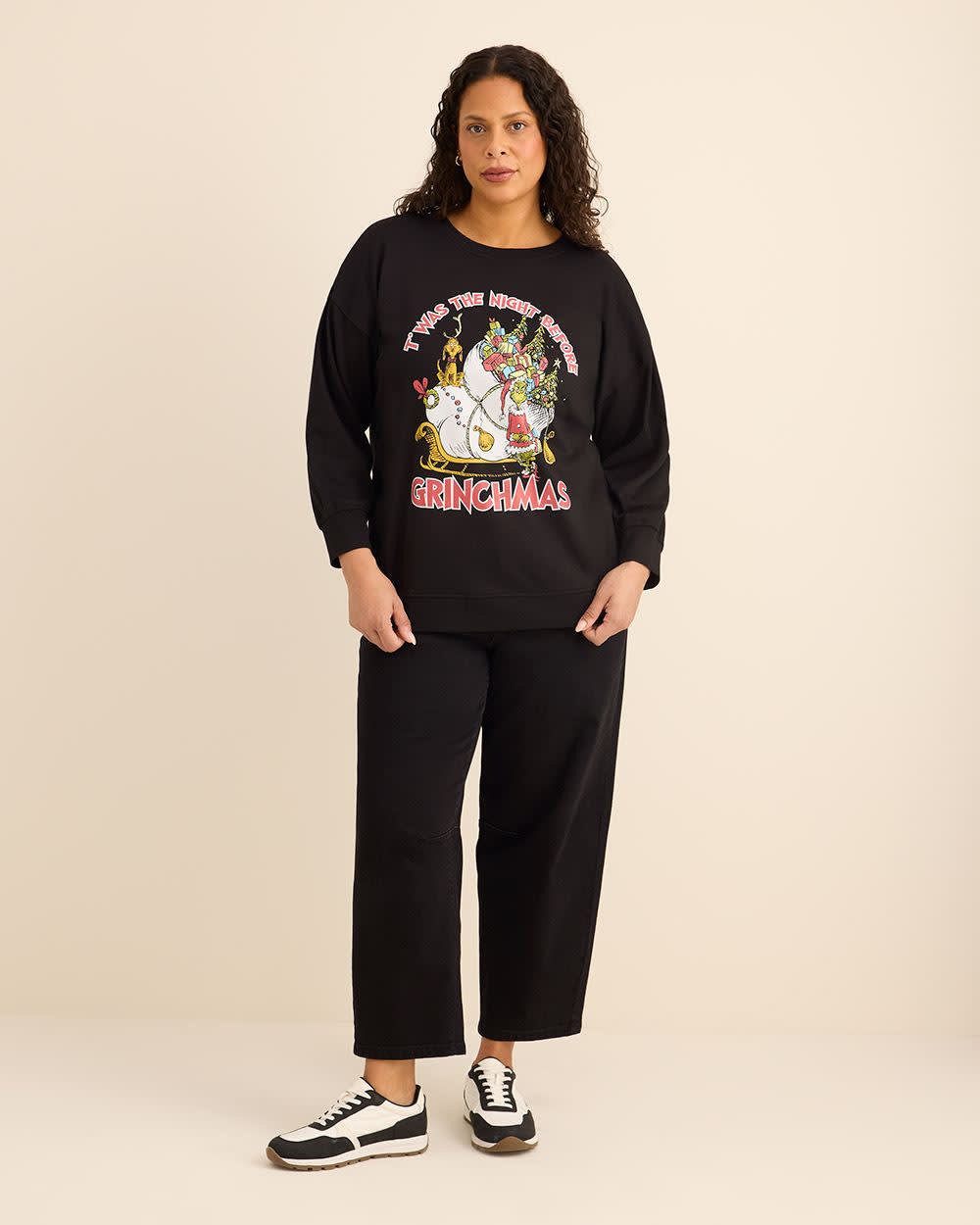 Black Crewneck Sweatshirt with Grinch Print Black Grinch