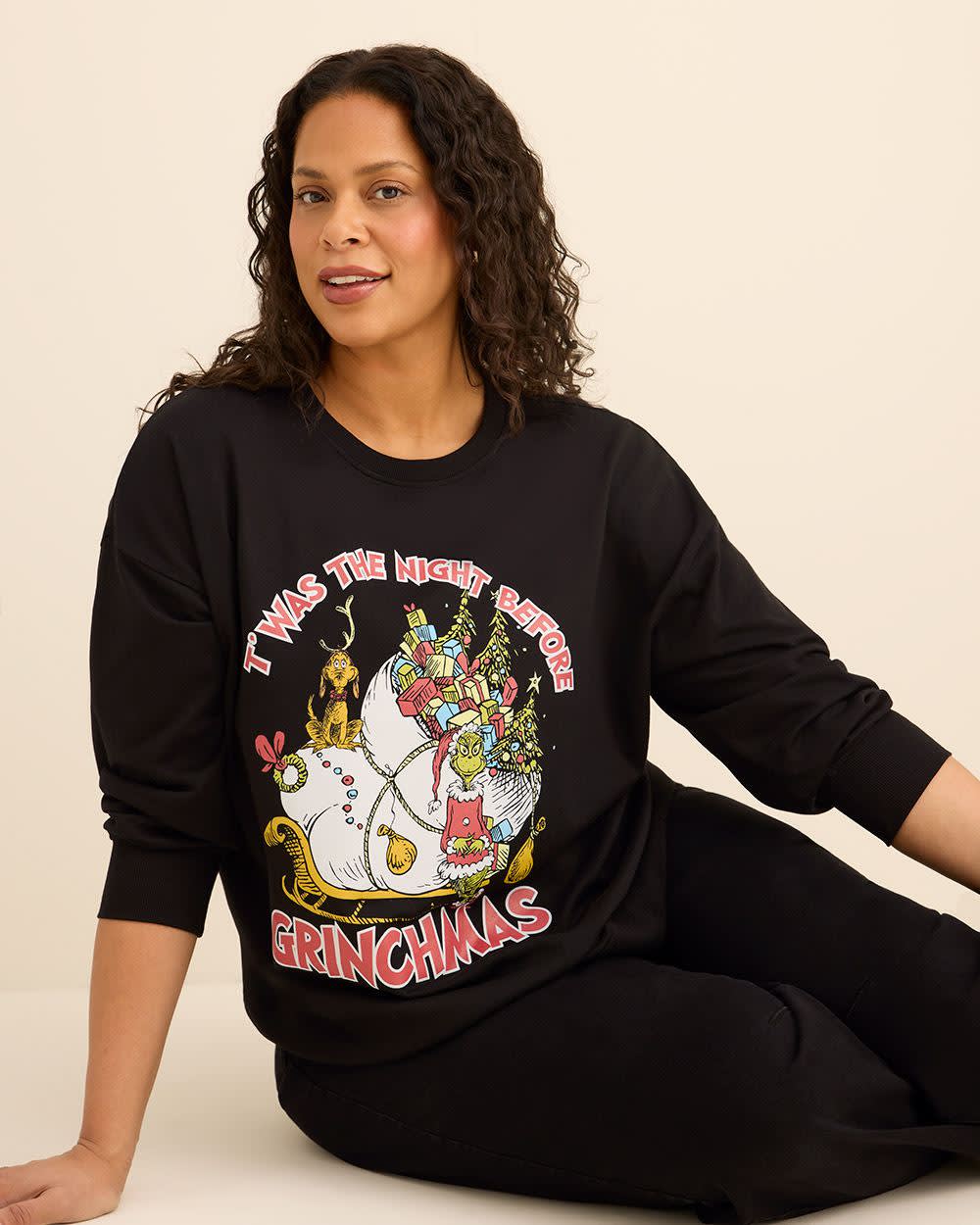 Black Crewneck Sweatshirt with Grinch Print Black Grinch