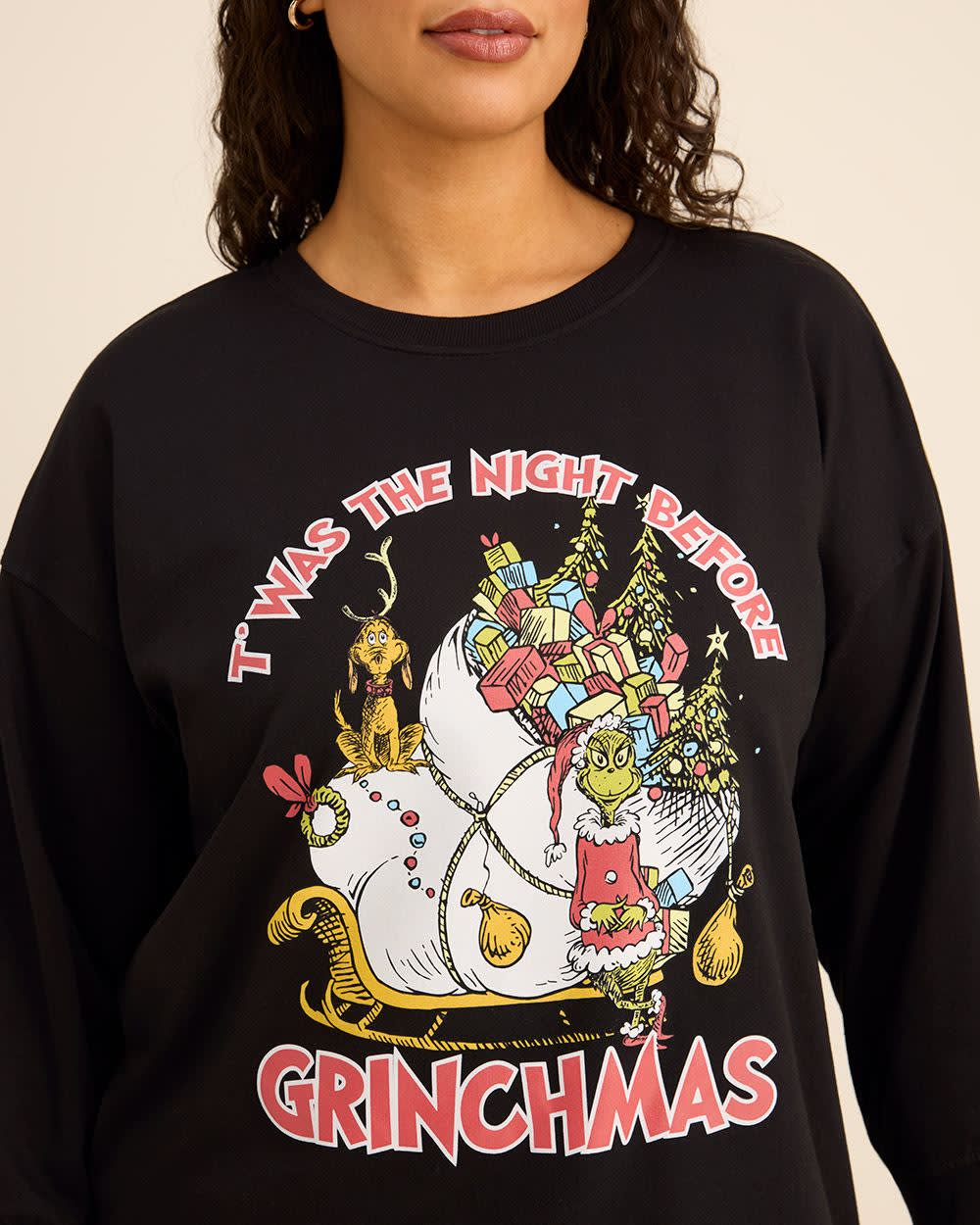 Black Crewneck Sweatshirt with Grinch Print Black Grinch