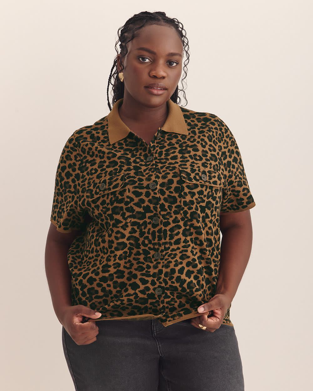 Short-Sleeve Cardigan Sweater - Addition Elle Toffee