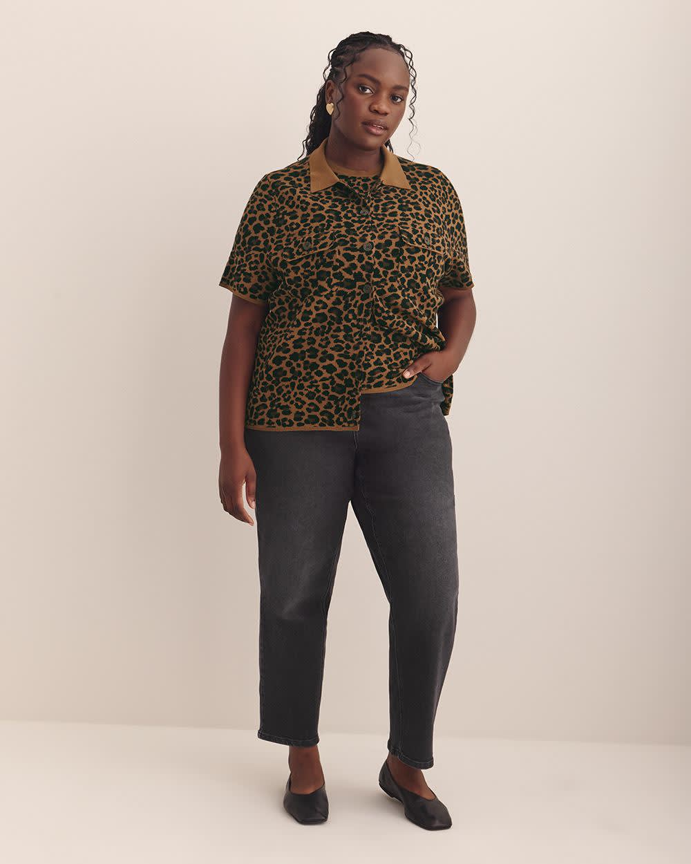 Short-Sleeve Cardigan Sweater - Addition Elle Toffee