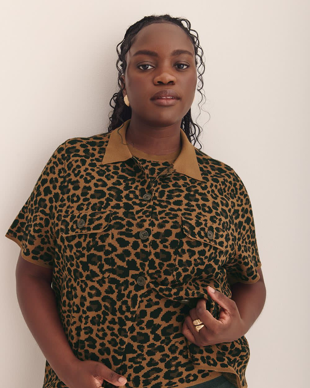 Short-Sleeve Cardigan Sweater - Addition Elle Toffee 5 Short-Sleeve Cardigan Sweater - Addition Elle Toffee