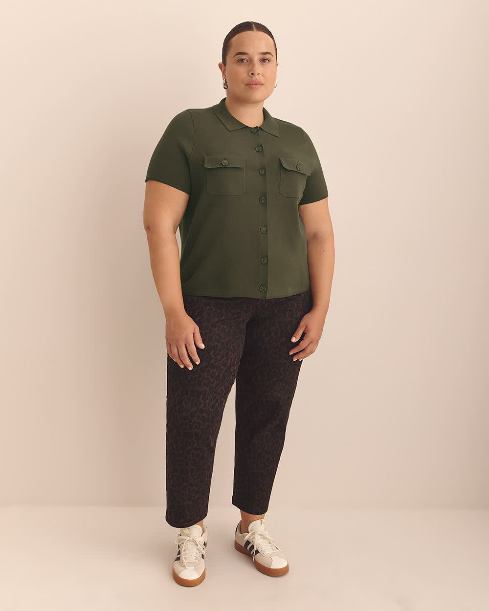 Short-Sleeve Cardigan Sweater - Addition Elle Ivy green 2 Short-Sleeve Cardigan Sweater - Addition Elle Ivy green