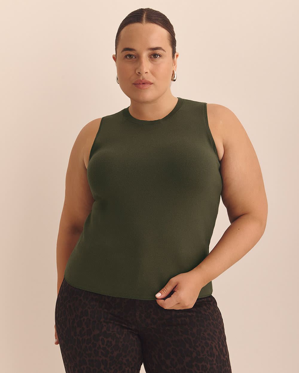 Crew Neck Sleeveless Sweater Tank - Addition Elle Ivy green