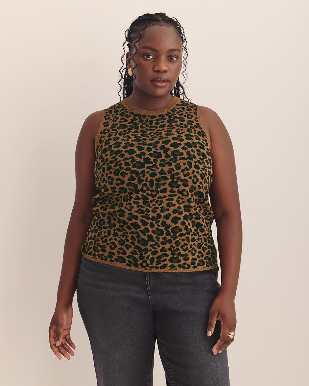Crew Neck Sleeveless Sweater Tank - Addition Elle Toffee